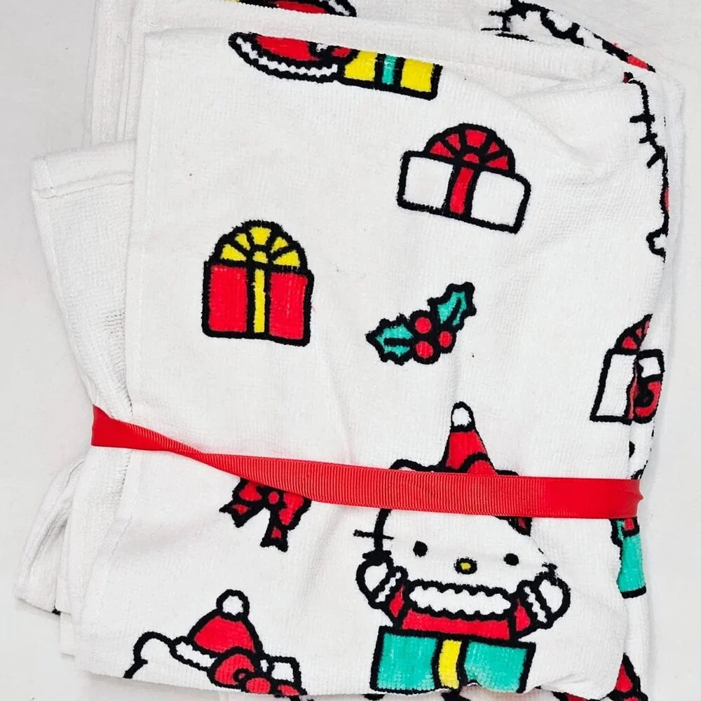 Sanrio Hello Kitty Christmas Presents Holly Hand Towels Set of 2 NEW